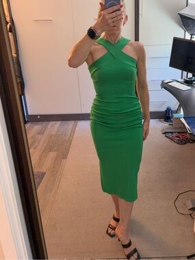 Cross-Strap Green Midi Dress
